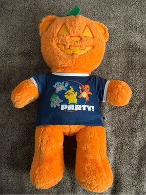 Build-A-Bear Orange Pumpkin Bear with Navy Pokémon 'Party!' Shirt